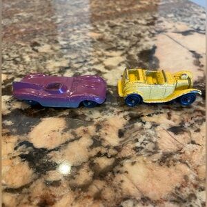 Vintage Tootsie Toy die cast metal cars Roadster and Jaguar 1950’s
